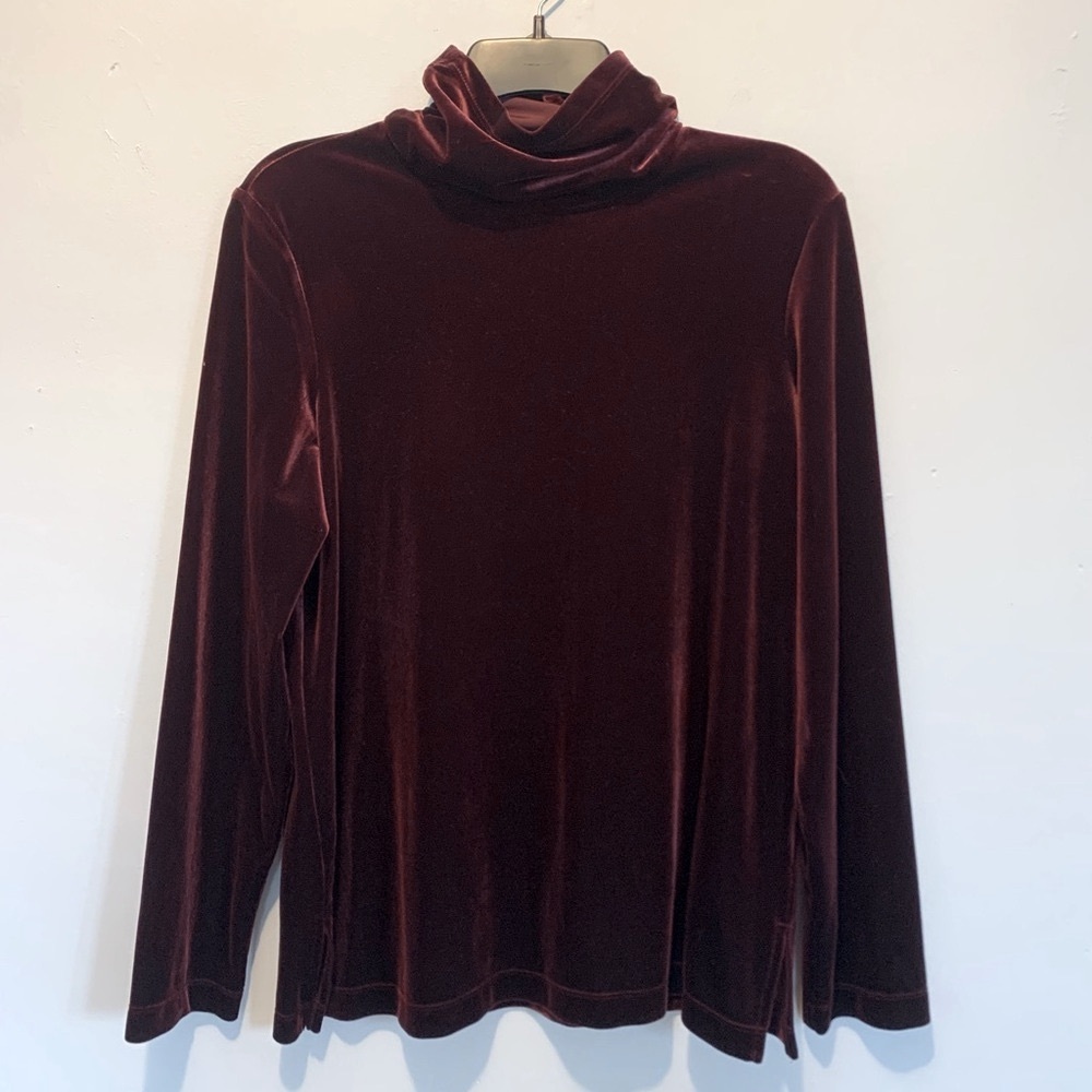 Susan Graver Velour Turtleneck Top Burgundy Wine Relaxed Medium